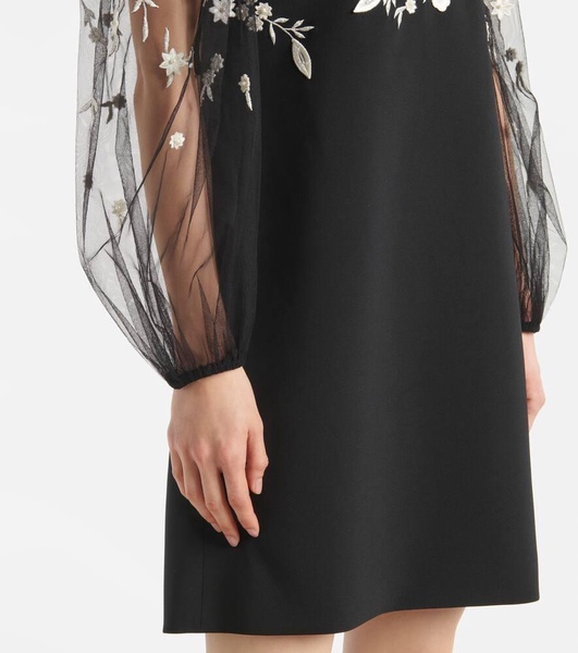Embroidered puff-sleeve minidress