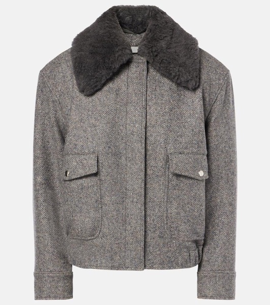 Faux fur-trimmed wool-blend jacket