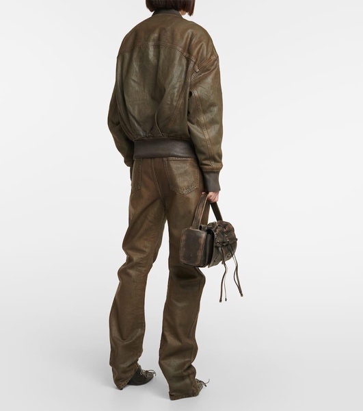Coated denim bomber jacket