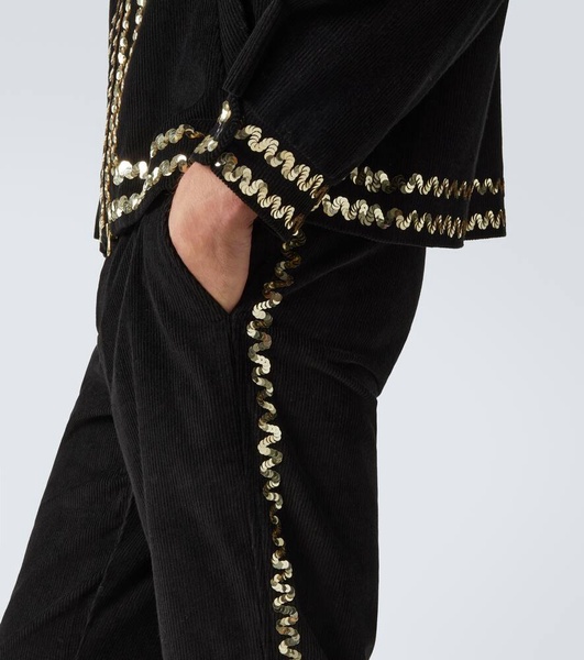 Sequined cotton corduroy straight pants