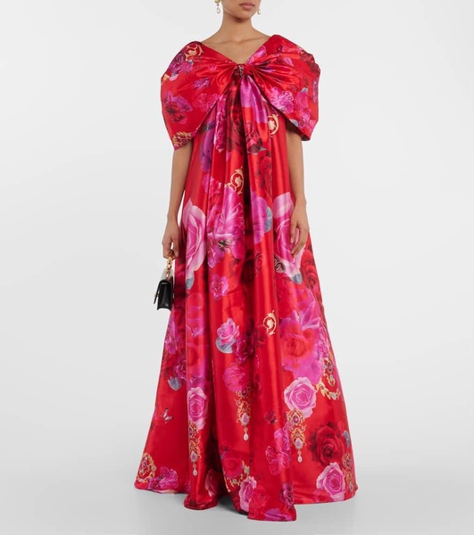 Poly bow-detail taffeta maxi dress
