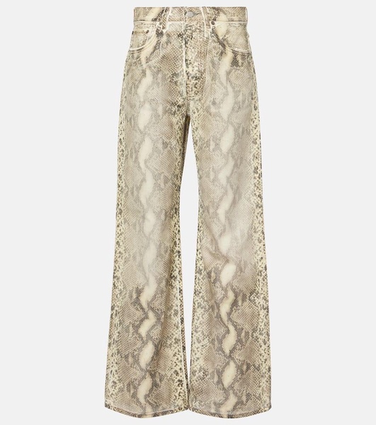 Snake-print mid-rise wide-leg jeans 