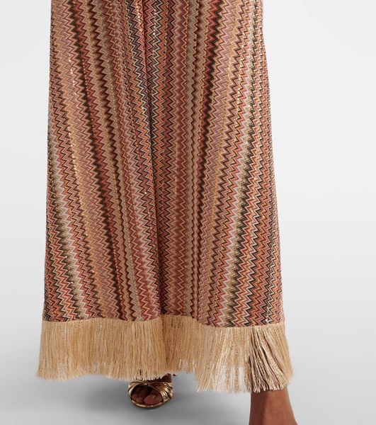 Zigzag sequined fringed lamé kaftan