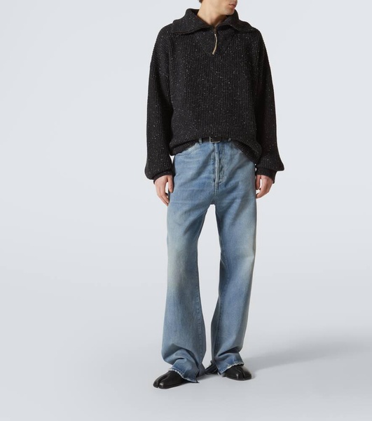 Distressed mid-rise wide-leg jeans