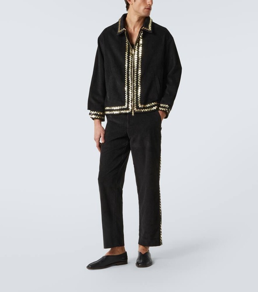 Sequined cotton corduroy straight pants