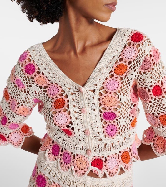 Bouquet floral cotton crochet top