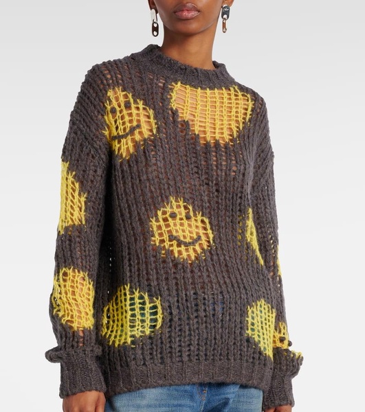 Embroidered open-knit sweater