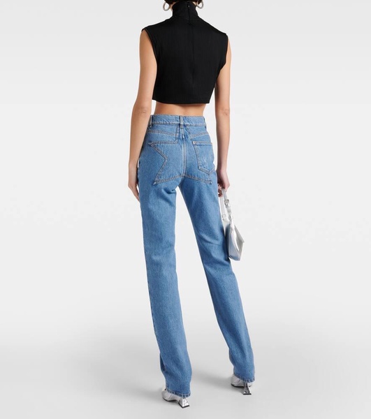 Crystal-embellished high-rise straight jeans