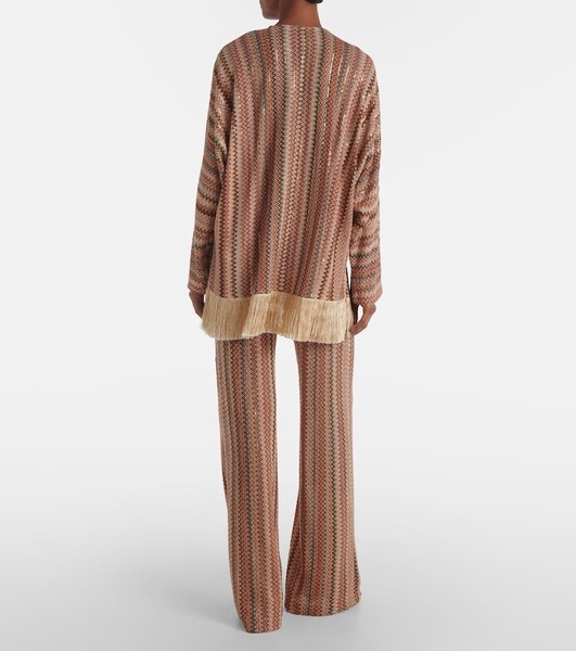 Zigzag fringed lamé blouse