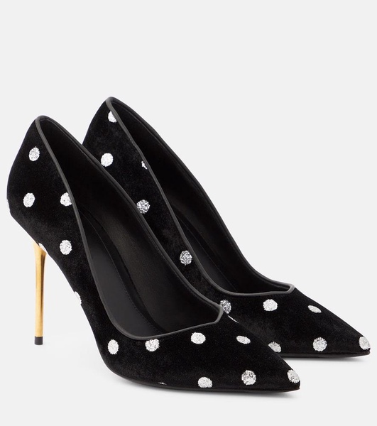 Ruby polka-dot velvet pumps