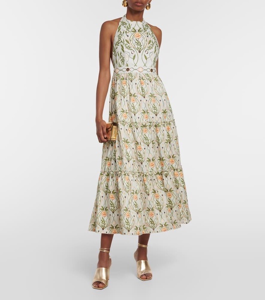 Consuelo Lunar embroidered linen midi dress