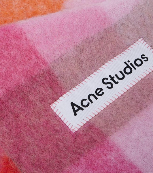Logo checked wool-blend scarf