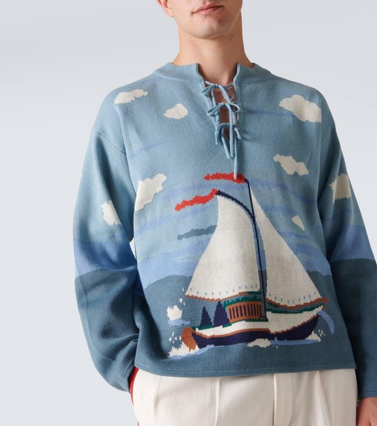 Pinafore bow-detail cotton jacquard sweater