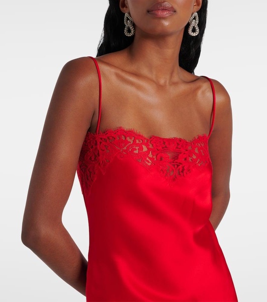 Lace-trimmed satin slip dress