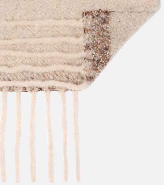 Logo fringed wool-blend scarf