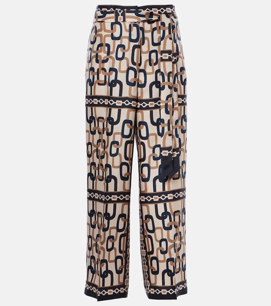Brina printed silk twill wide-leg pants
