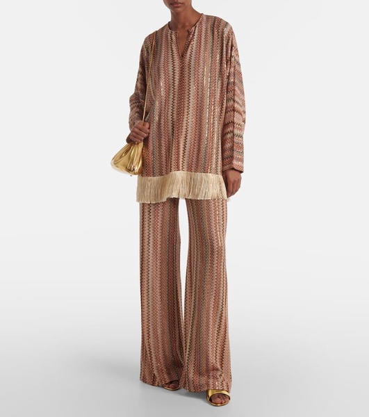 Zigzag fringed lamé blouse