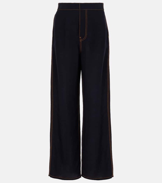 Tailored wool-blend georgette wide-leg pants