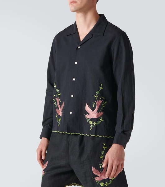 Rosefinch embroidered linen shirt