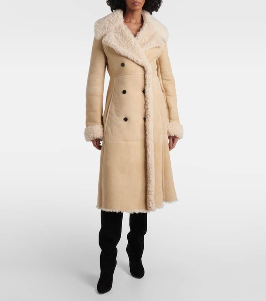 Shearling-trimmed suede coat