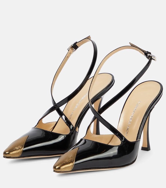 Paneled patent leather pumps