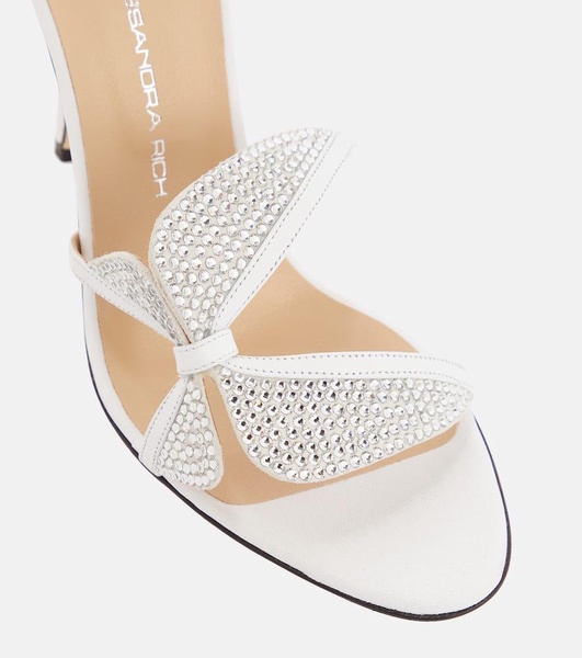 Butterfly crystal-embellished leather mules