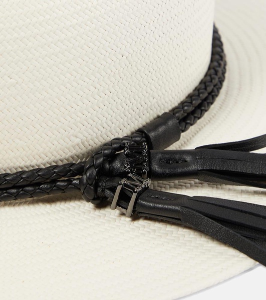 Elfi leather-trimmed straw boater hat