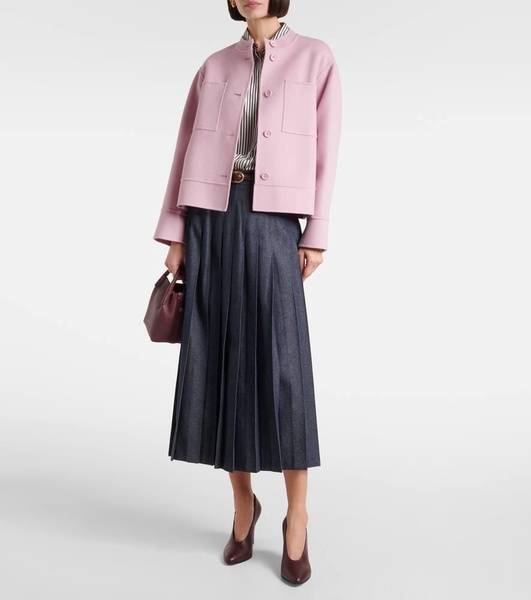 Vale pleated denim midi skirt