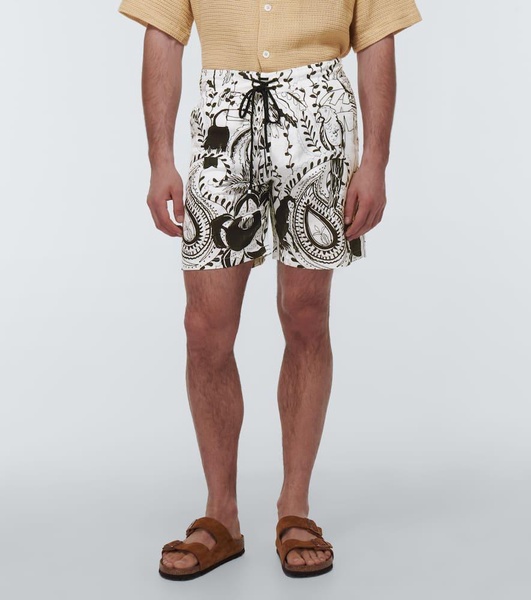 Printed cotton and linen shorts