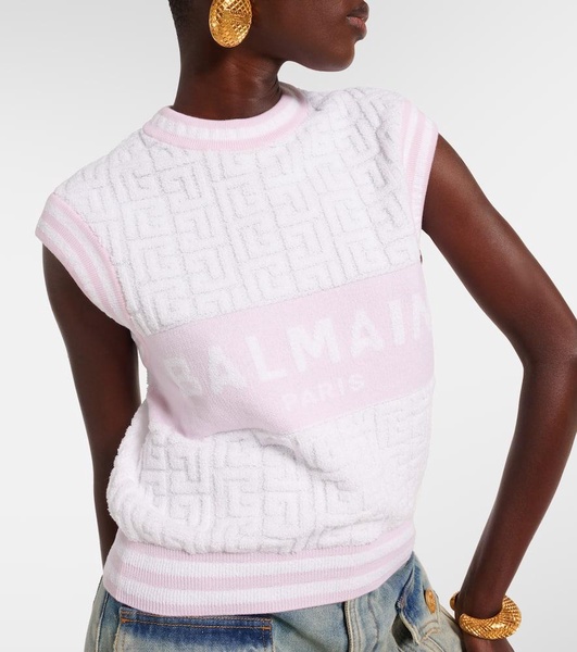 Monogram wool and cotton-blend knitted top