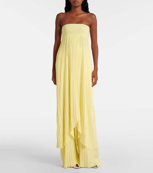 Pleated high-rise jersey straight pants