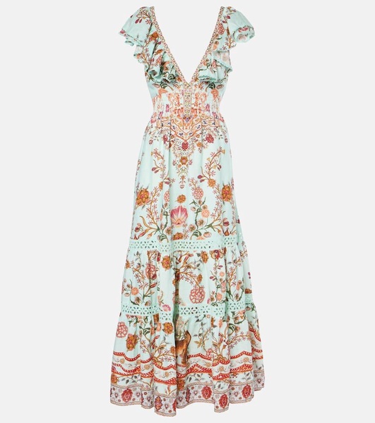 Floral tiered linen maxi dress