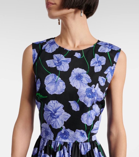 Floral belted cotton-blend midi dress