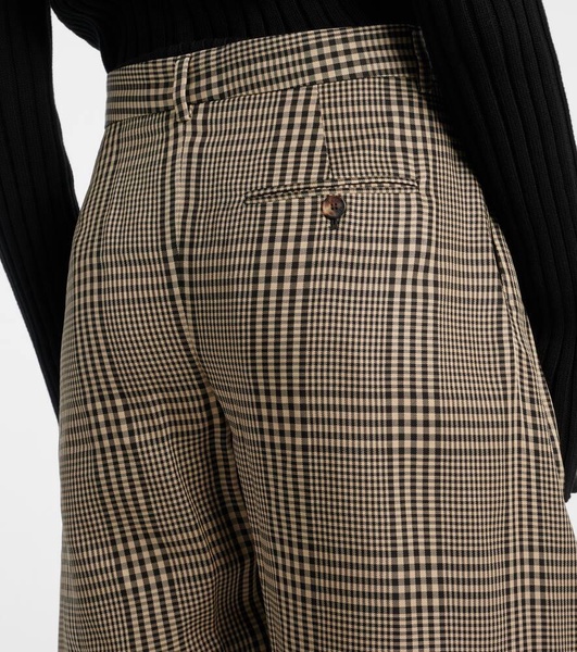 Plaid mid-rise barrel-leg pants