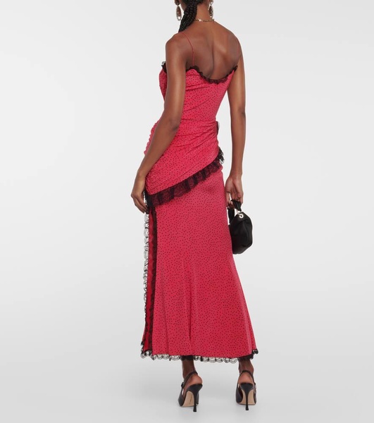 Floral-appliqué silk maxi dress
