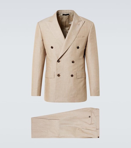 Double-breasted wool, linen, and silk suit