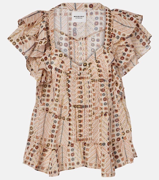 Madrana printed ruffled cotton blouse