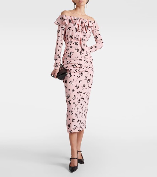 Floral off-shoulder silk midi dress