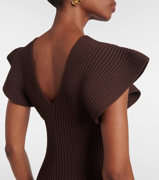 Trey ruffled ribbed-knit gown