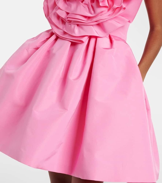 Floral-appliqué silk faille cocktail dress