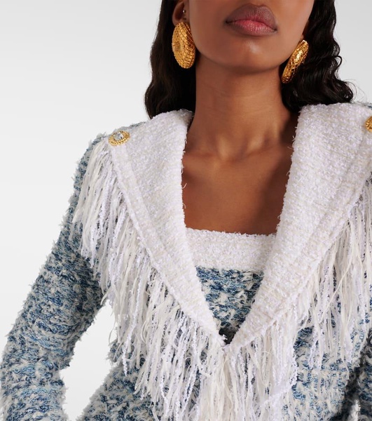 Fringed denim tweed jacket