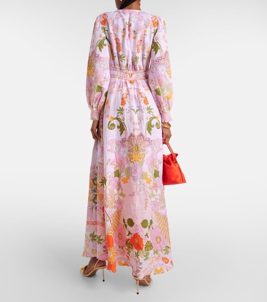Embellished floral linen maxi dress