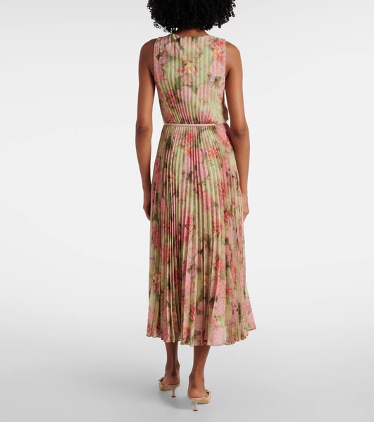 Floral plissé georgette midi dress