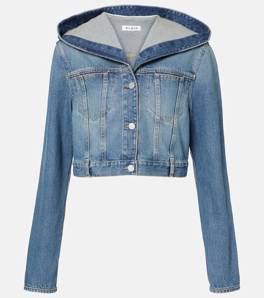 Cropped hooded denim jacket