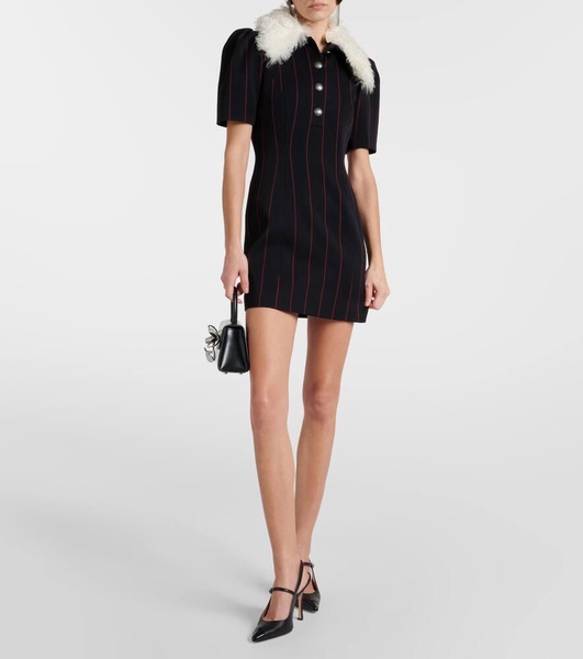Pinstripe collared wool-blend minidress