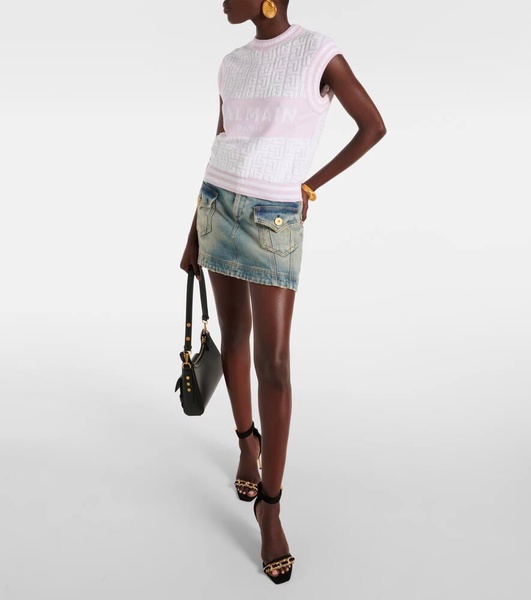 Monogram wool and cotton-blend knitted top