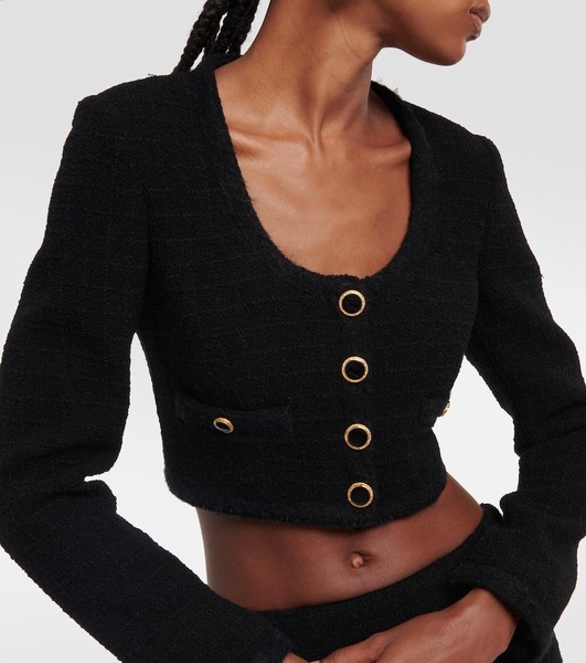 Checked cropped tweed blazer