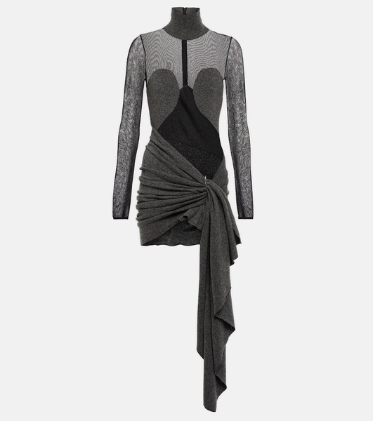 Mesh and wool draped minidress
