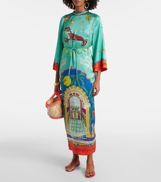 Surrealist silk midi dress