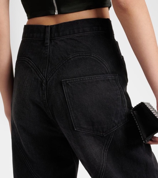 Embellished cutout straight jeans